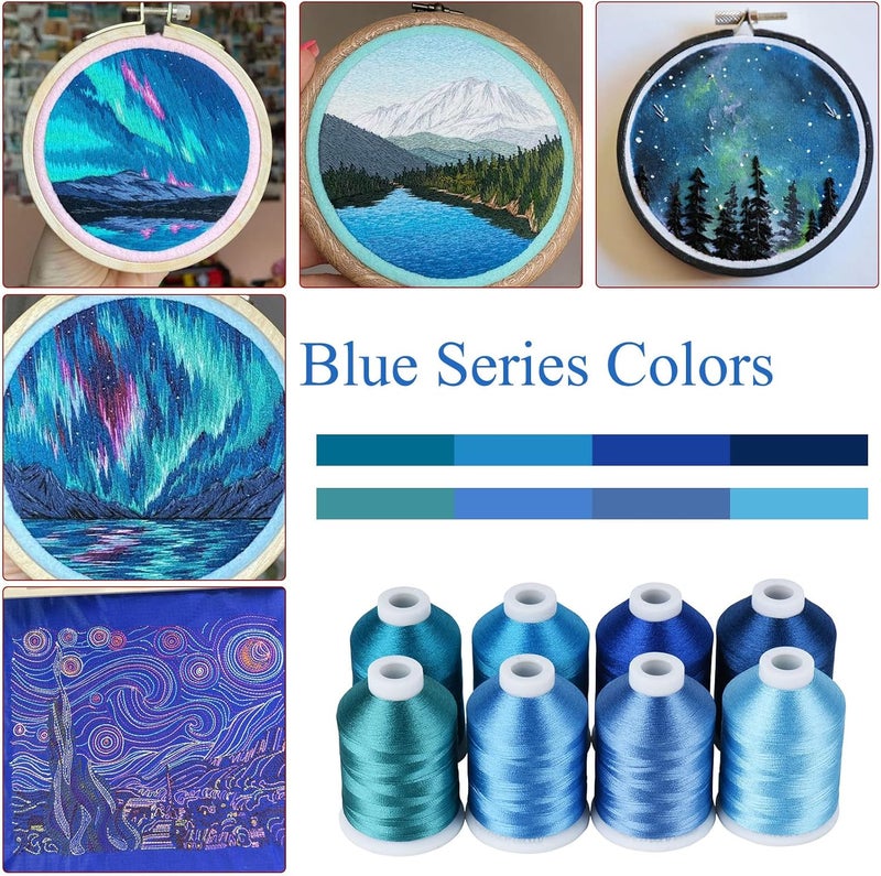 simthread Blue Embroidery Thread – 8 Shades Compatible with Madeira Colors, 550 Yards Each, 40WT Polyester, for Brother, Babylock, Janome, Singer & Other Machines - Image 3